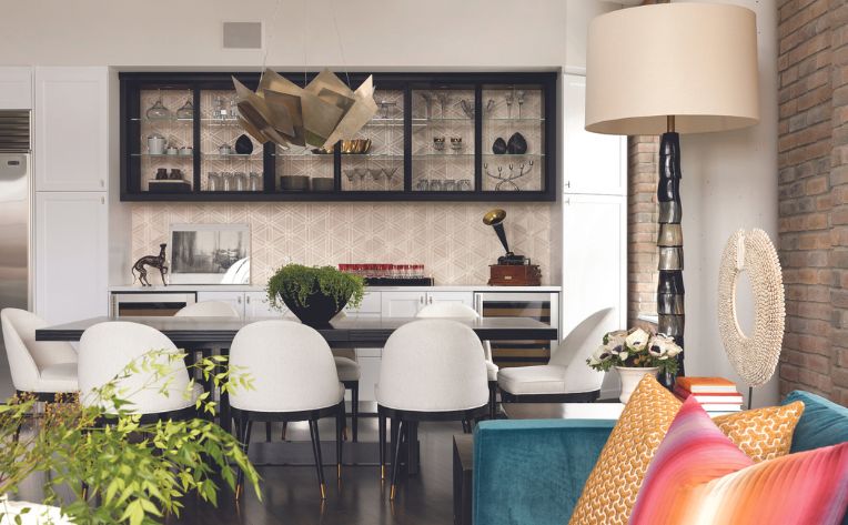 unifying dining area and living room in downtown loft